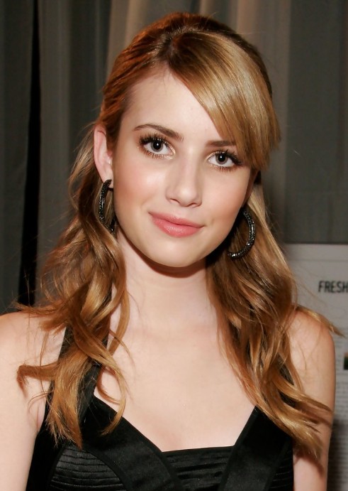 Celebrity Half Up Half Down Hairstyle with Side Swept Bangs for ...