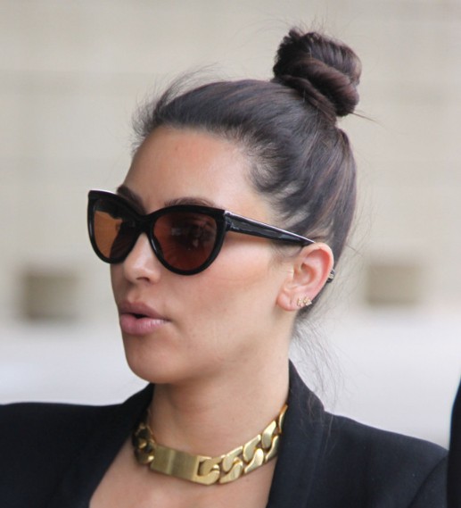 Kim Kardashian Casual Top Hair Knot Hairstyle - Hairstyles Weekly