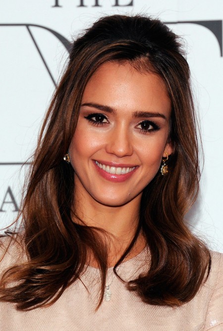 Jessica Alba Half Up Half Down Hairstyles for Long Hair