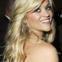 Radiant Blond Curly Hairstyle with Side Swept Bangs