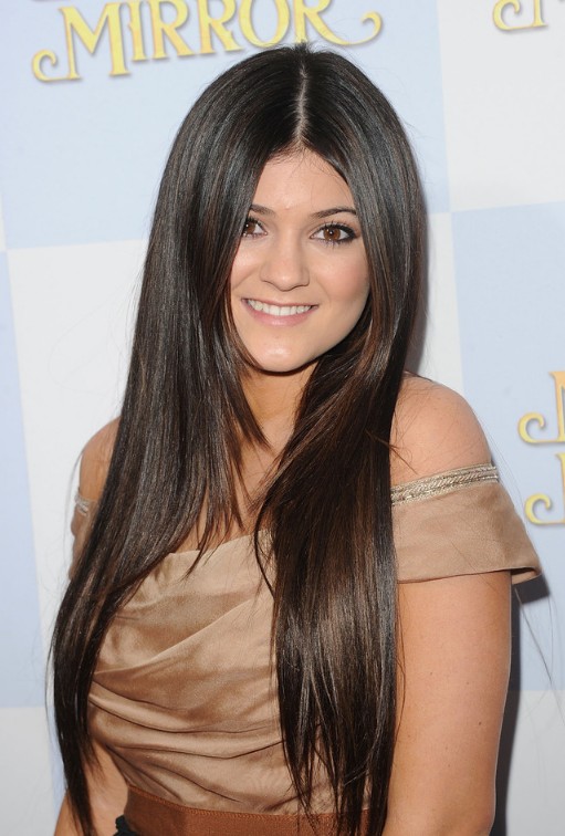 Kylie Jenner Center Parted Sleek Haircuts for Long Hair