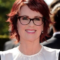 Megan Mullally Short Red Razor Haircut with Layers