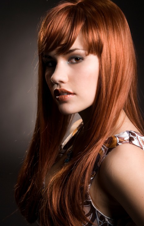 Long Angled Red Hair with Bangs