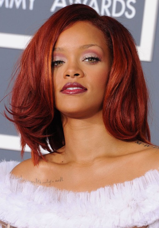 Rihanna Hairstyles: Medium Cherry Red Hair