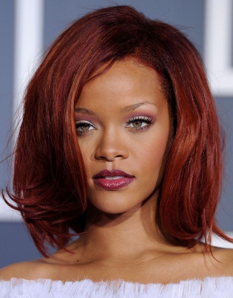 Rihanna Medium Red Bob Hairstyles with Volumes/Bauer Griffin