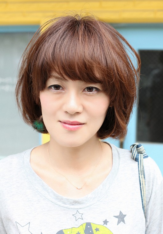 Short Asian Brown Hairstyle with Bangs