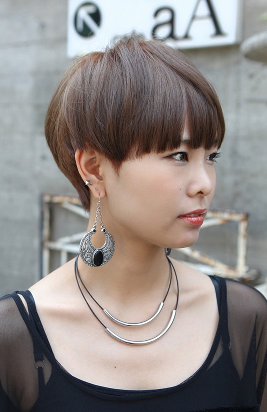 Boyish Short Haircut with Blunt Bangs – Asian Hairstyles 2013