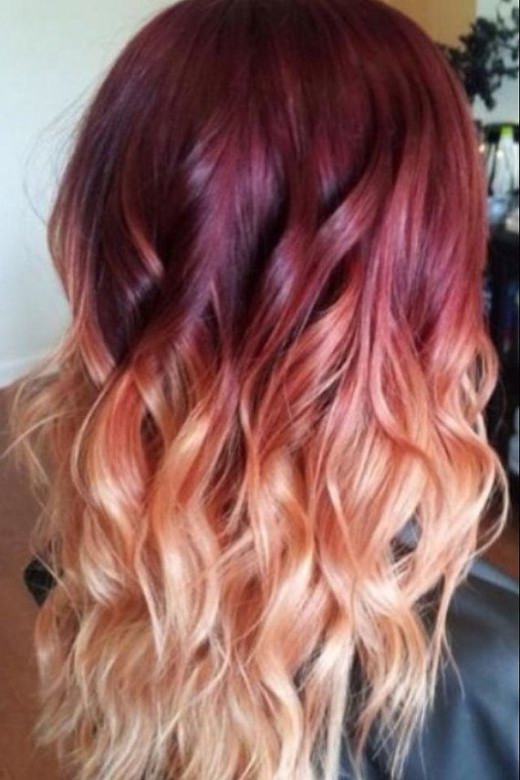 Back View of Red to Blonde Ombre Hair with Waves – Ombre Hair Color ...