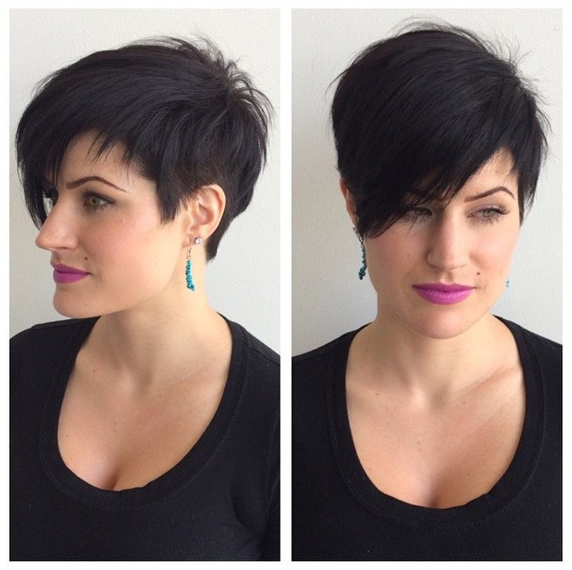Cool Stylish Short Black Hairstyle with Long Side Swept Bangs for Spring