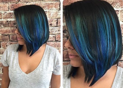 blue balayage on dark hair