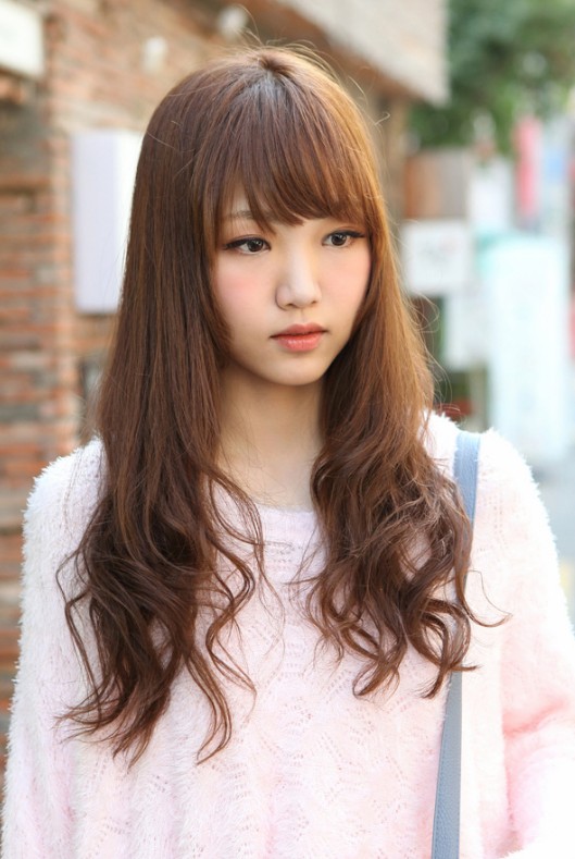 Cute Korean Hairstyle For Girls Long Brown Hair With Bangs Hairstyles Weekly