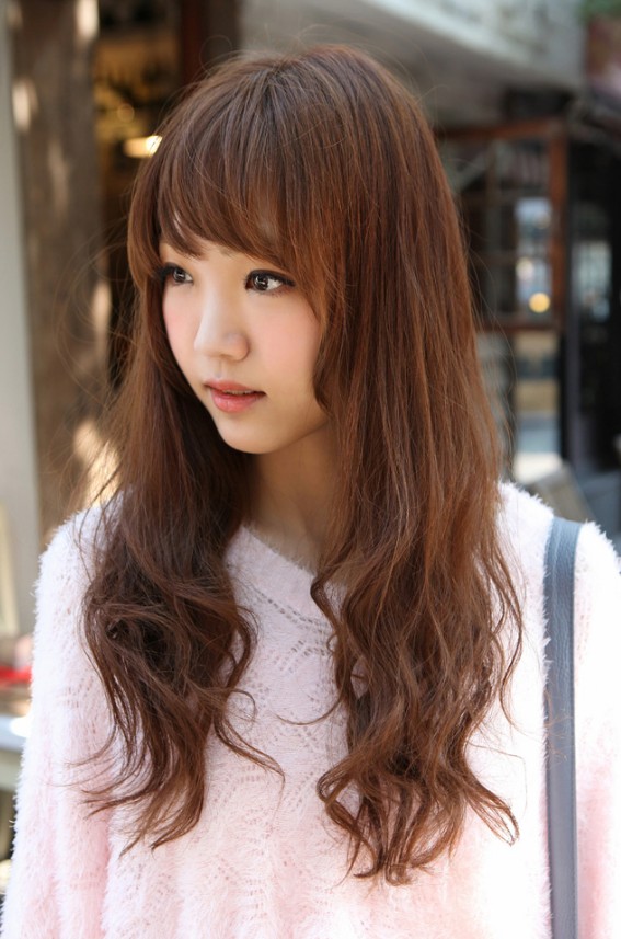 Cute Korean Hairstyle for Girls: Long Brown Hair With Bangs - Hairstyles  Weekly