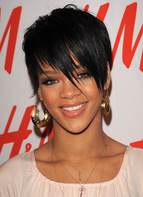 rihanna red hair bangs