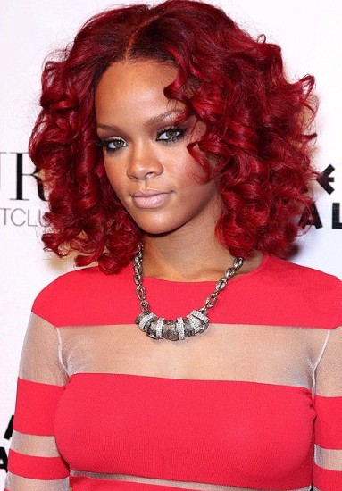 Rihanna medium curly hairstyle