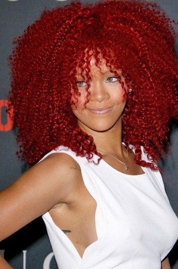 Rihanna red micro wavy hairstyle