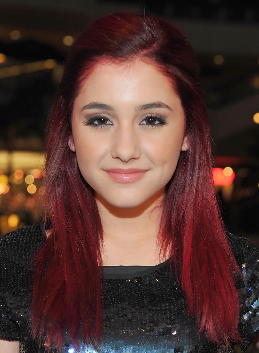 Ariana Grande Red Half Up Half Down Hairstyle for Long 