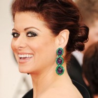 Debra Messing Red Loose LowBun Updo 2013, 2014