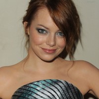 Emma Stone Messy Updo with Side Swept Bangs