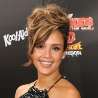 Jessica Alba Sophisticated Updo Hairstyle with Bangs