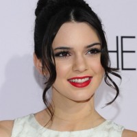Kendall Jenner Black Messy Bun Updo with Long Tendrils 2013