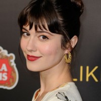 Mary Elizabeth Winstead Cute Bun Updo Hairstyles with Bangs