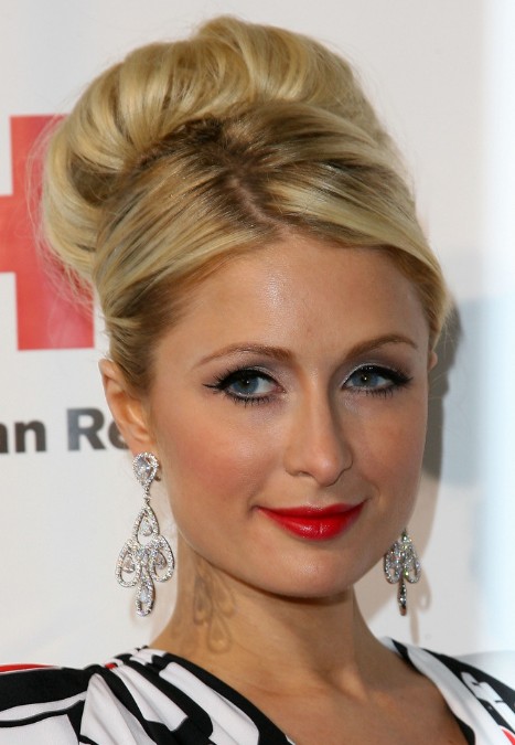 Paris Hilton Sophisticated High Bun Wedding Updo Hairstyle - Hairstyles