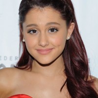 Ariana Grande Long Red Hairstyle with Braided Bangs