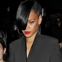 Rihanna Black Bun with Long Bangs