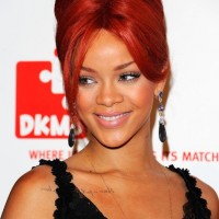 Rihanna Red French Twist Updo Hairstyle