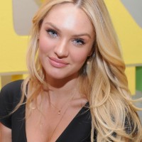 Candice Swanepoel Sexy Long Blonde Center Part Hairstyle