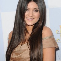 Kylie Jenner Center Parted Sleek Haircuts for Long Hair