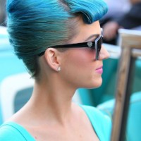 Stylish Blue French Twist Updo with Rolled Bangs
