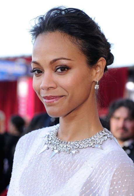 Zoe Saldana Black Loose Bun Updo For Thin Hair Hairstyles Weekly