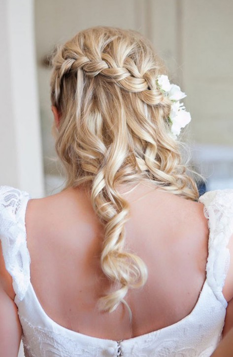 Beautiful Waterfall Braid Hairstyles for Wedding Back View
