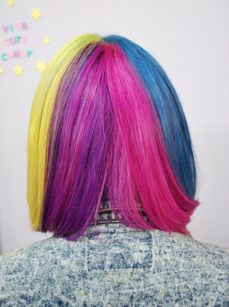 Short Straight Rainbow Bob Hairstyle with Blunt Bangs 