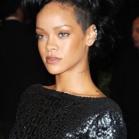Rihanna Updos: Bobby Pinned Black Updo Hair Style
