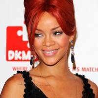 Rihanna Formal Red Updo: Elegant French Twist Hairstyle
