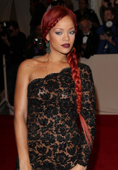 Rihanna Long Braided Red Hairstyle - Hairstyles Weekly