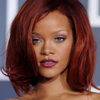 Rihanna Medium Red Bob Hairstyles with Volumes