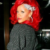 Rihanna Medium Red Hair Style With Layers