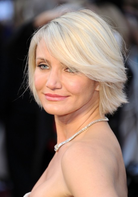 Cameron Diaz New Haircut Short Blonde Bob Hairstyle With Bangs