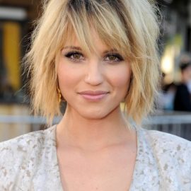 Dianna Agron Layered Short Bob Hairstyle with Bangs