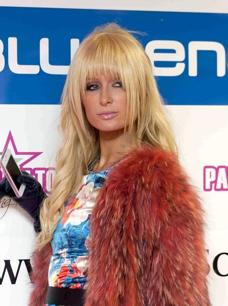 Paris Hilton Long Layered Haircut with Blunt Bangs 