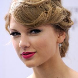 Taylor Swift Flipped Updo with Bangs