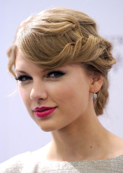 Taylor Swift Flipped Updo with Bangs