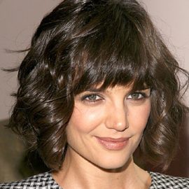 Katie Holmes Short Curly Bob Hairstyle with Bangs