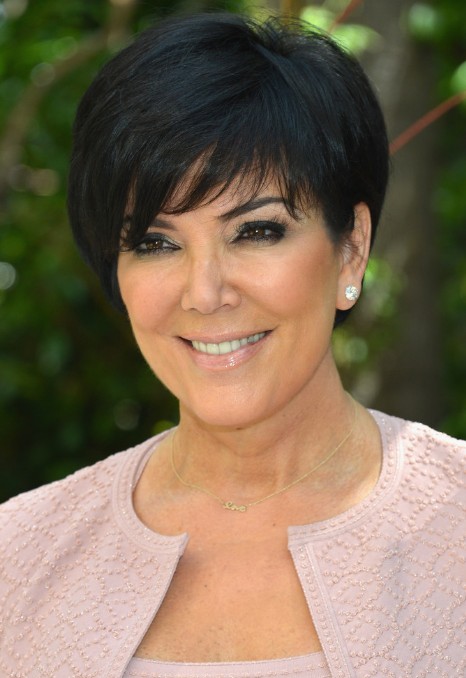 Kris Jenner Short Black Haircut With Side Swept Bangs