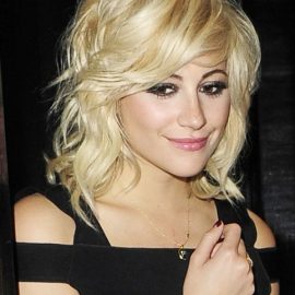 Pixie Lott Layered Short Bob Hairstyle with Bangs