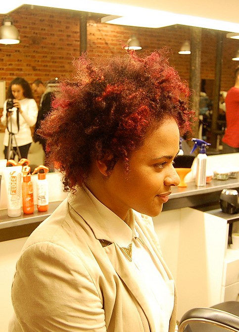 Side View of African American Curly Red Hairstyle