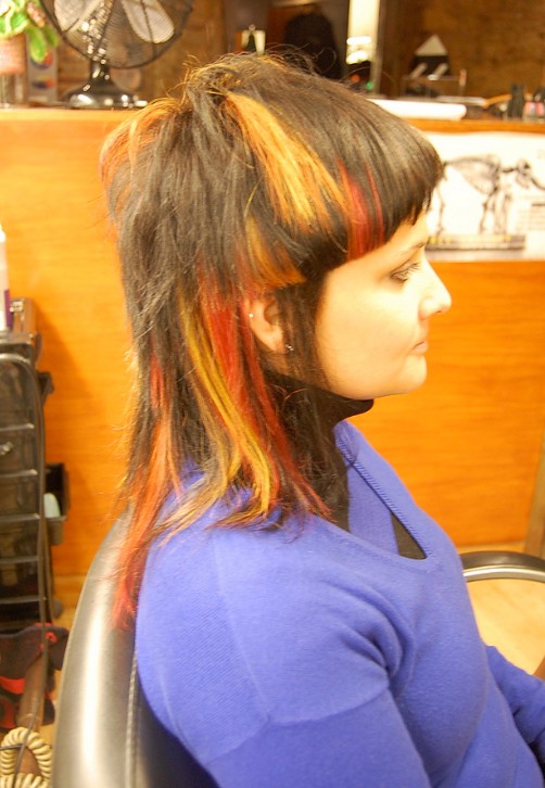 Side View of Trendy Colored Medium Length Hair